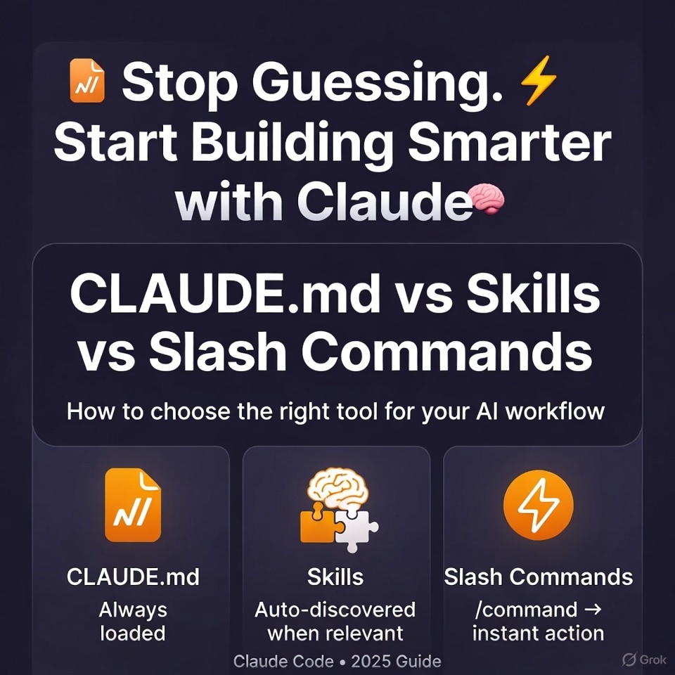 CLAUDE.md vs Skills vs Slash Commands: Choosing the Right Claude Code Tool for Your Workflow - Cover Image